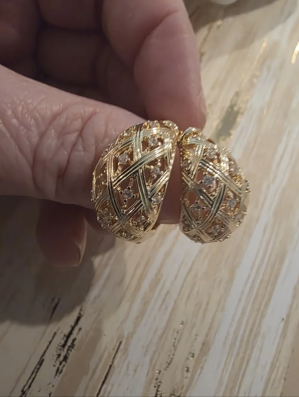 New! Pavé Lattice Dome Hoop Earrings • Vintage Cubic Zirconia (2005a) • NWOT